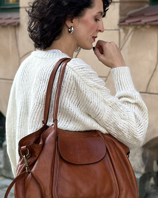 MARCO MAZZINI Torebka skórzana shopper bag ispirato dalla natura brąz camel