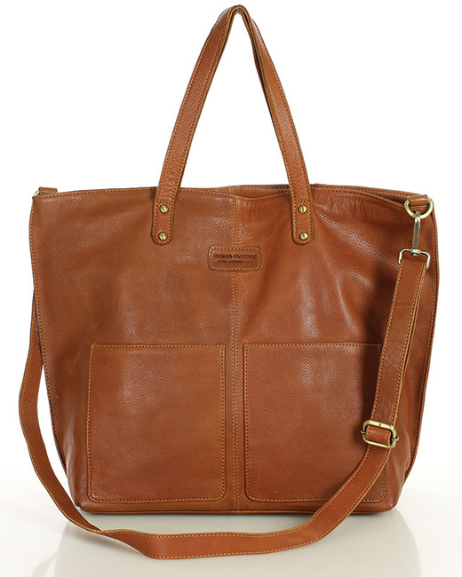 Torebka skórzana brązowa camelowa duża typu shopper - MARCO MAZZINI