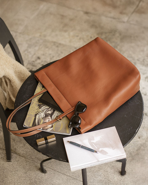 Torebka shopperka premium z miękkiej skóry cielęcej MARCO MAZZINI brązowa camel