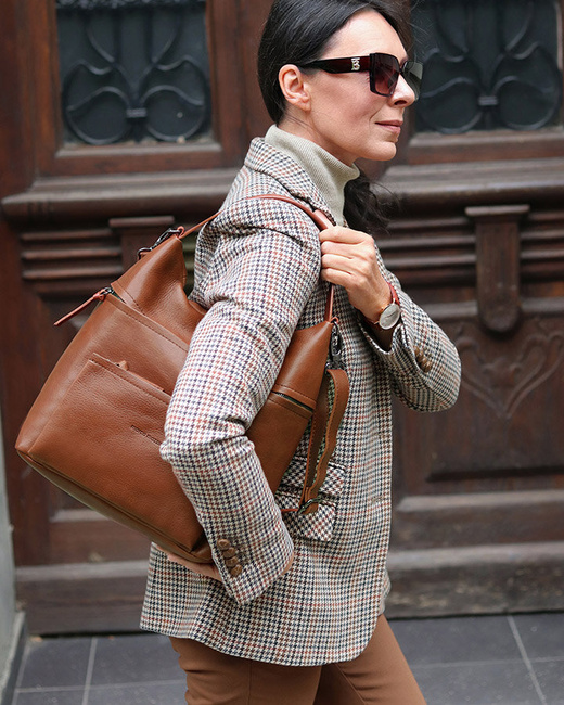 Ekskluzywna torebka skórzana premium z kieszonkami MARCO MAZZINI kamelowa