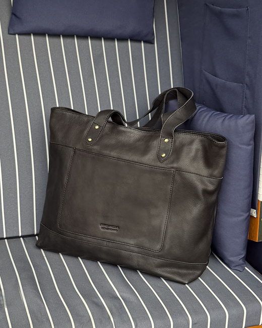 Torebka skórzana shopper damski z przegródkami - MARCO MAZZINI czarna