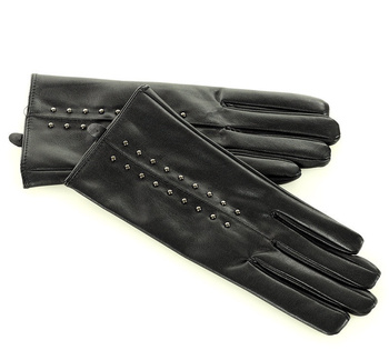 Eleganckie rękawiczki damskie z dżetami - czarne