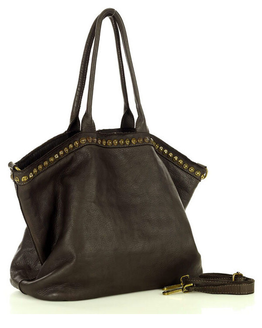 Duża torebka skórzana oversize style shopper bag - MARCO MAZZINI ciemny brąz caffe