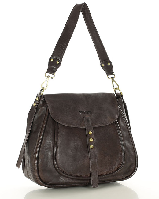 Saddle bag skórzana torebka damska na ramię - MARCO MAZZINI czekoladowy brąz