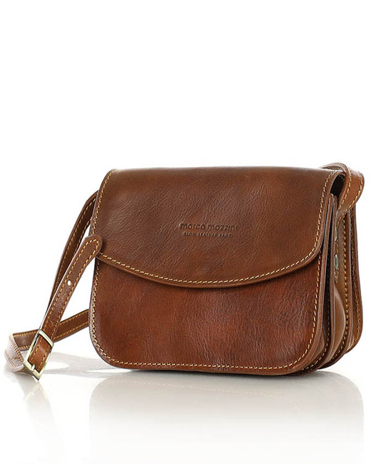 Torba skórzana przez ramię made in Toscana - MARCO MAZZINI brązowa