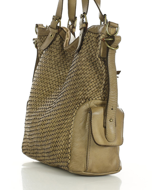 Miejska torebka regulowane raczki shopper pleciona skóra handmade MARCO MAZZINI beż