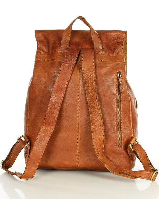 Elegancki plecak damski A4 ze skóry naturalnej - MARCO MAZZINI brąz koniak