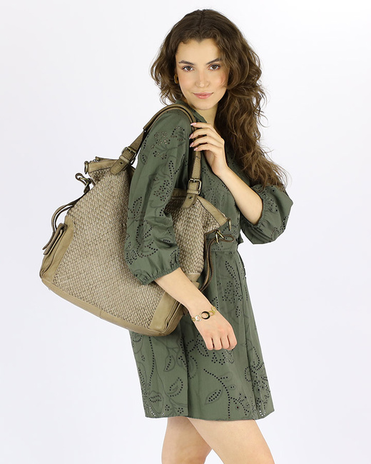 Miejska torebka regulowane raczki shopper pleciona skóra handmade MARCO MAZZINI beż jasny