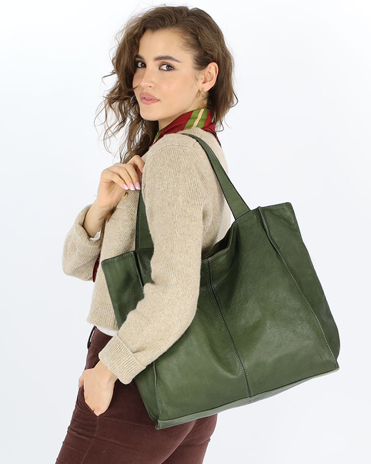 MARCO MAZZINI Torebka miejski shopper bag skóra naturalna handmade zielony