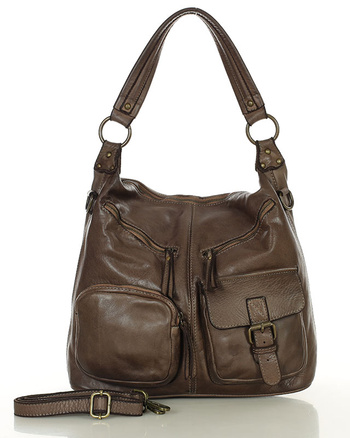 Torebka skórzana na ramię pockets old pelle lavata - MARCO MAZZINI brąz