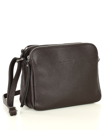 Torebka skórzana crossbody listonoszka dwie komory - MARCO MAZZINI ciemny brąz