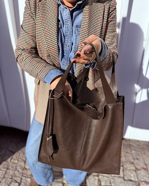 Modna torebka damska skórzany shopper bag - MARCO MAZZINI Portofino Max ciemny brąz caffe