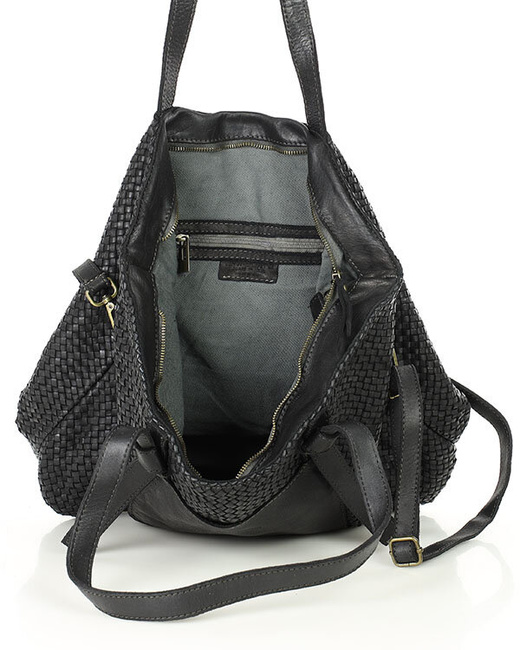 Oryginalna torebka pleciona damska skórzany shopper bag - MARCO MAZZINI czarna