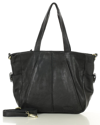 Miękka torebka skórzana shopperka na ramię - MARCO MAZZINI - czarna