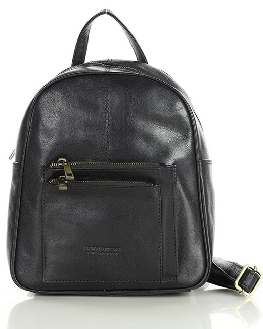 Mały plecak damski skórzany z kieszonkami - MARCO MAZZINI czarny