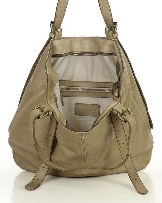 Torebka damska shopper z regulacją rączek skóra old pelle - MARCO MAZZINI beż taupe