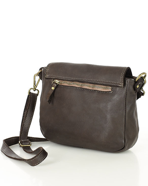 Torebka listonoszka z miękkiej skóry półksiężyc - MARCO MAZZINI ciemno brązowa