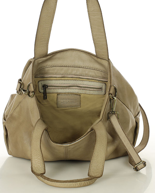 Torebka kuferek skórzana na ramię z miękkiej skóry MARCO MAZZINI beżowa taupe