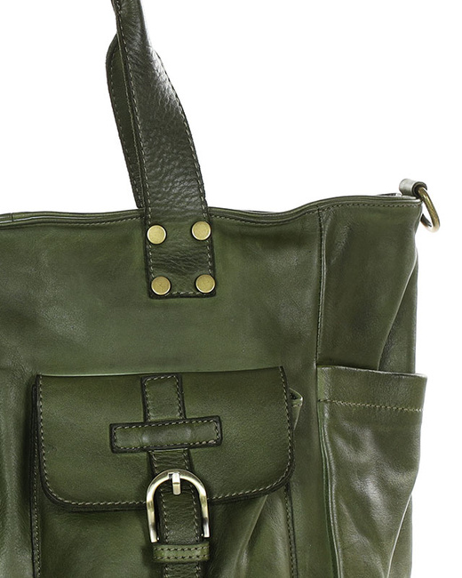 Torba skórzana shopper XL na ramię z dwoma kieszeniami MARCO MAZZINI zielona