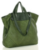 Torba damska pleciona shopper & shoulder leather bag - MARCO MAZZINI zielony militare
