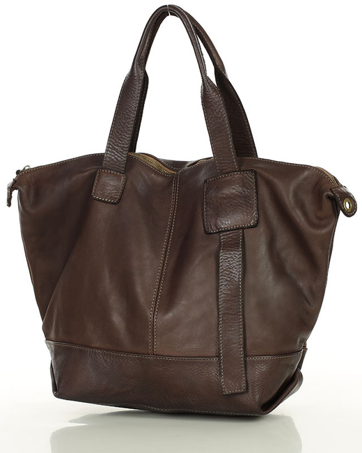 Duża torba shopper A4 z miękkiej włoskiej skóry Marco Mazzini brązowa