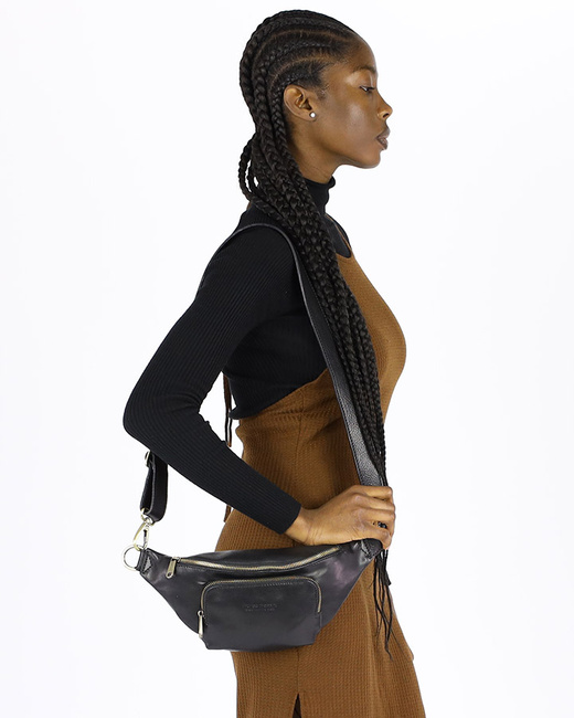 Torebka nerka na szerokim pasku skórzana premium pelle - MARCO MAZZINI czarna