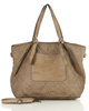 Oryginalna torebka pleciona damska skórzany shopper bag - MARCO MAZZINI beż taupe