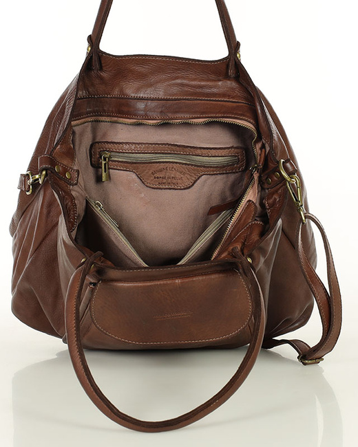 MARCO MAZZINI Torebka skórzana shopper bag ispirato dalla natura brąz