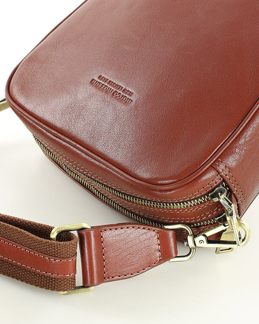 Torba skórzana na dwa zamki crossbody camera bag - MARCO MAZZINI brązowy