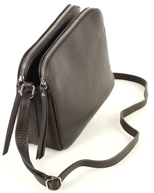 Torebka skórzana crossbody listonoszka dwie komory - MARCO MAZZINI ciemny brąz