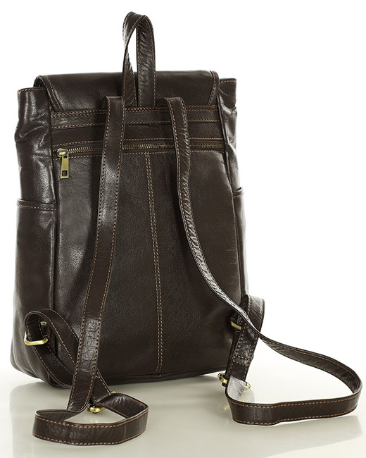 Damski plecak miejski skórzany A4 retro style - MARCO MAZZINI ciemny brąz