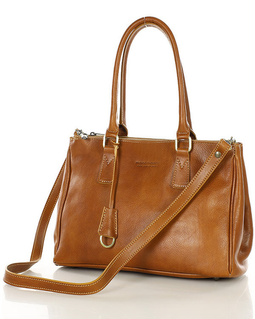 Torebka skórzana dwukomorowa kuferek premium - MARCO MAZZINI camelowy