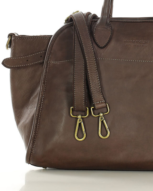 Kultowa torebka typu kuferek z włoskiej skóry naturalnej - MARCO MAZZINI ciemny brąz