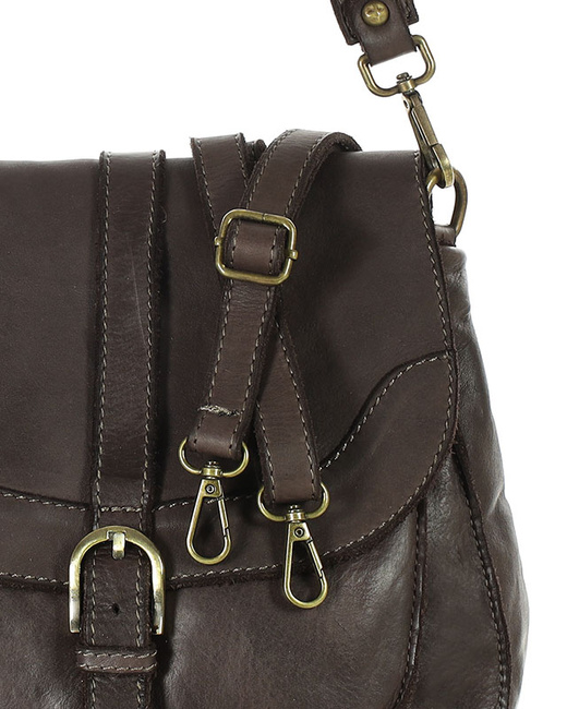 Torebka vintage retro skórzana listonoszka saddle bag - MARCO MAZZINI ciemnobrązowa