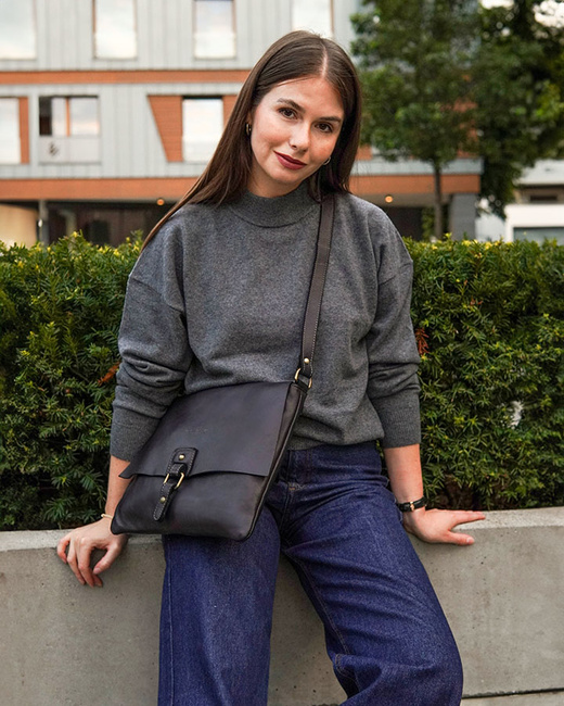 Torebka skórzana listonoszka stylowy minimalizm ala messenger leather bag - MARCO MAZZINI czarna