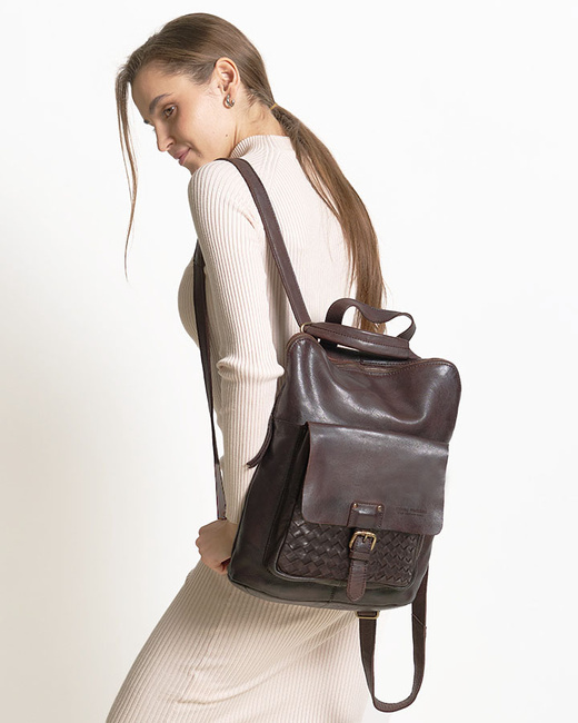 Plecak torebka 2w1 skóra naturalna - MARCO MAZZINI smooth czekoladowy brąz