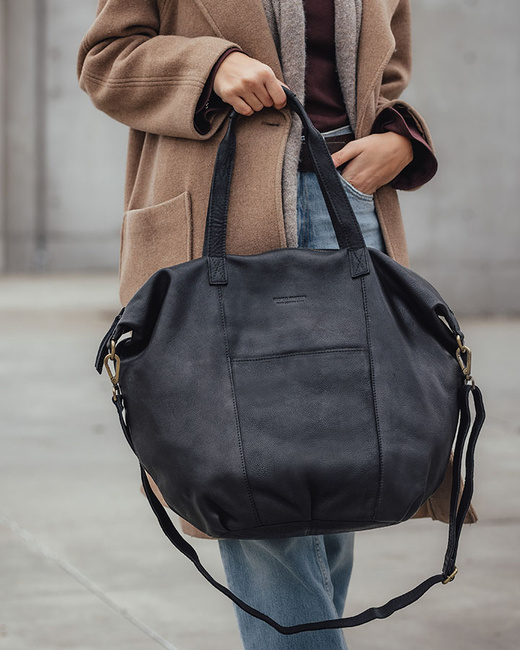 Torba damska skórzana shopper z kieszeniami - It bag MARCO MAZZINI czarna