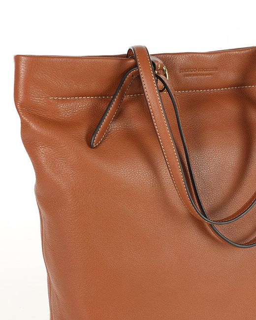 Torebka shopperka premium z miękkiej skóry cielęcej MARCO MAZZINI brązowa camel