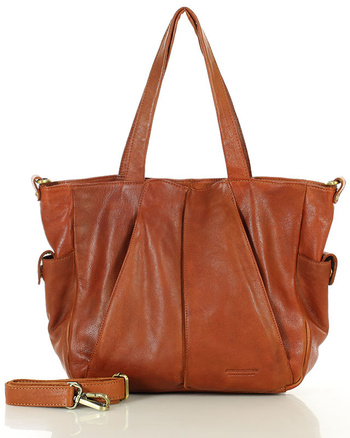 Miękka torebka skórzana shopperka na ramię - MARCO MAZZINI - brąz camel