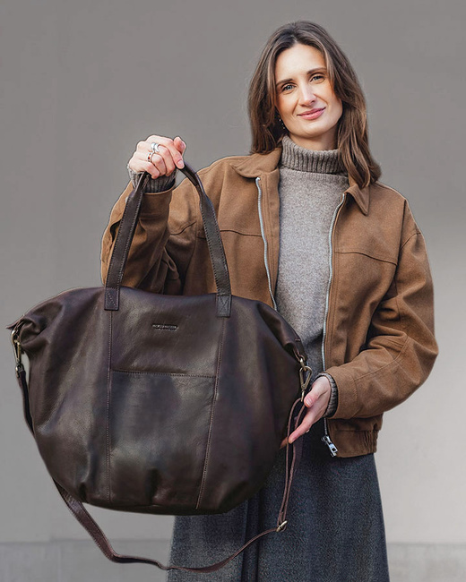 Torba damska skórzana shopper z kieszeniami - It bag MARCO MAZZINI smooth brąz caffe