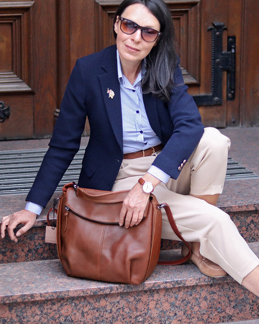 Luksusowa torebka do ręki skórzana damska premium MARCO MAZZINI ciemny camel