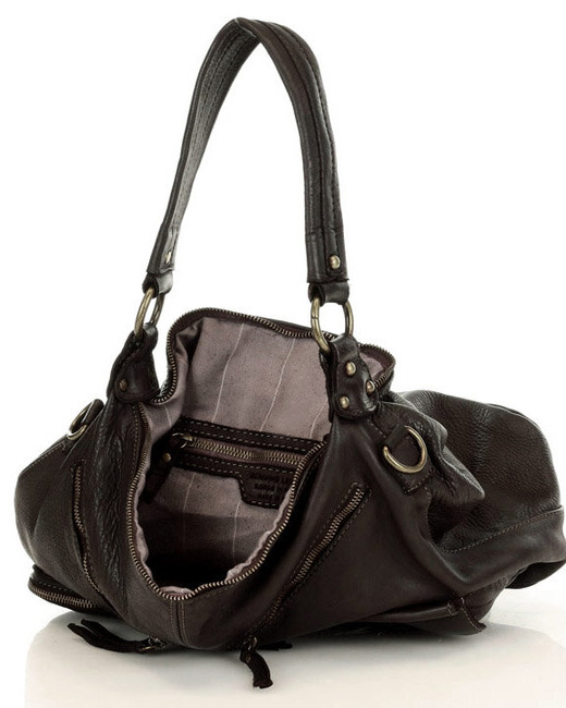 Torebka skórzana na ramię pockets old pelle lavata - MARCO MAZZINI czarna