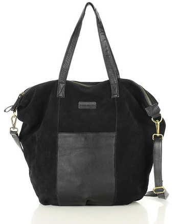 Torba skórzana zamszowa shopper z kieszeniami - It bag MARCO MAZZINI czarna