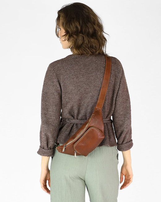 Torebka nerka na szerokim pasku skórzana premium pelle - MARCO MAZZINI brązowa