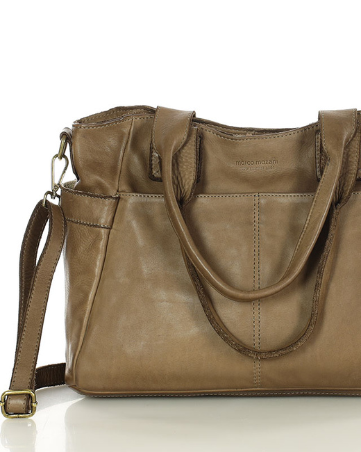 Torebka damska skórzana z kieszeniami na zewnątrz - MARCO MAZZINI beżowa