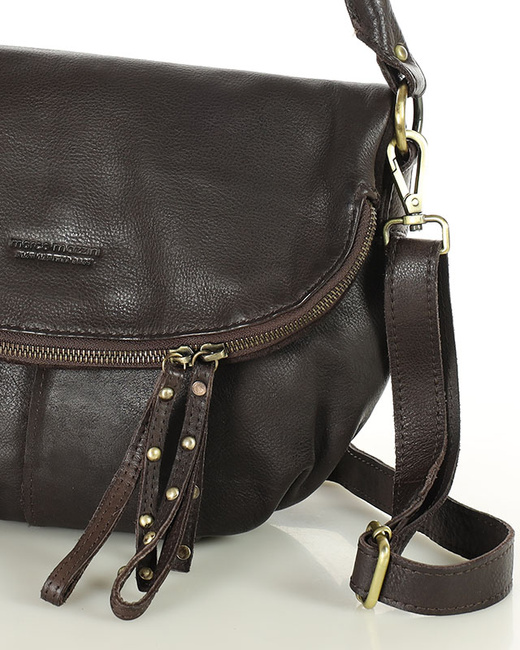 Torebka na ramię listonoszka duża skórzana - MARCO MAZZINI brąz czekolada