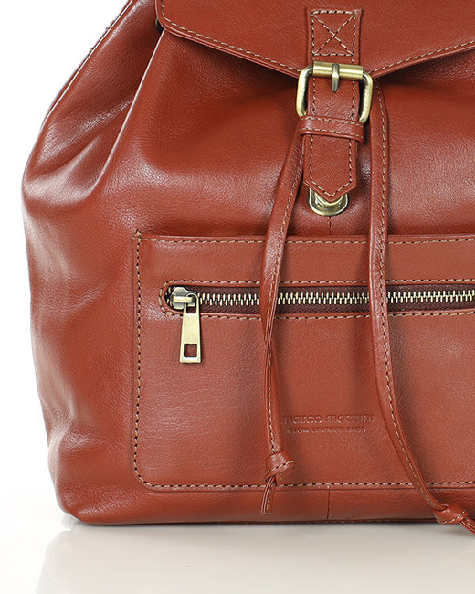 Plecak brązowy damski z kieszenią skóra naturalna - MARCO MAZZINI brąz whisky