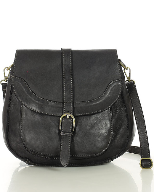 Torebka vintage retro skórzana listonoszka saddle bag - MARCO MAZZINI czarna