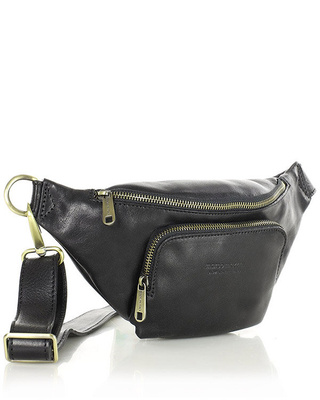 Torebka nerka na szerokim pasku skórzana premium pelle - MARCO MAZZINI czarna