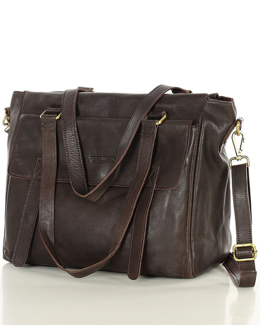 Torba skórzana shopper biznesowy z przegrodą - MARCO MAZZINI ciemny brąz